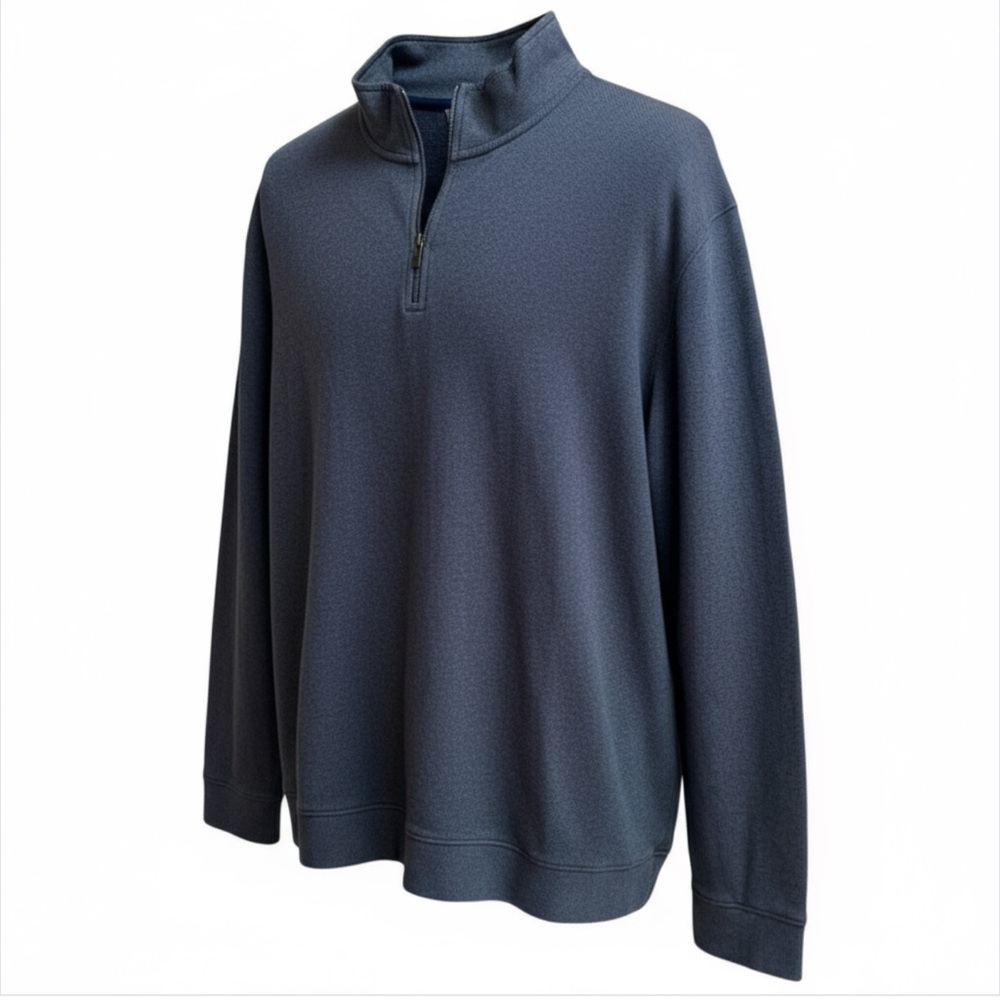 Calvin Klein Men’s Navy Blue Cotton Quarter Zip Pullover Shirt Jacket Large